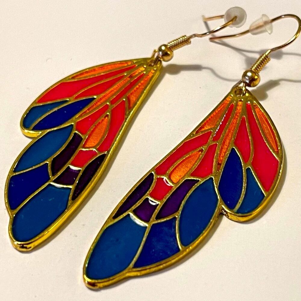 Fairy wing earrings gold pink purple blue orange drop New pretty gift